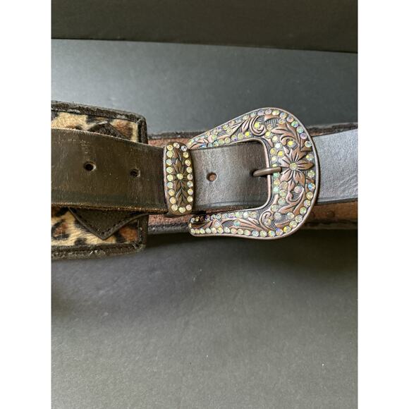 Larry Clements Leopard Belt M/L Leather Studded Handcrafted Wide Western Boho - Picture 4 of 10